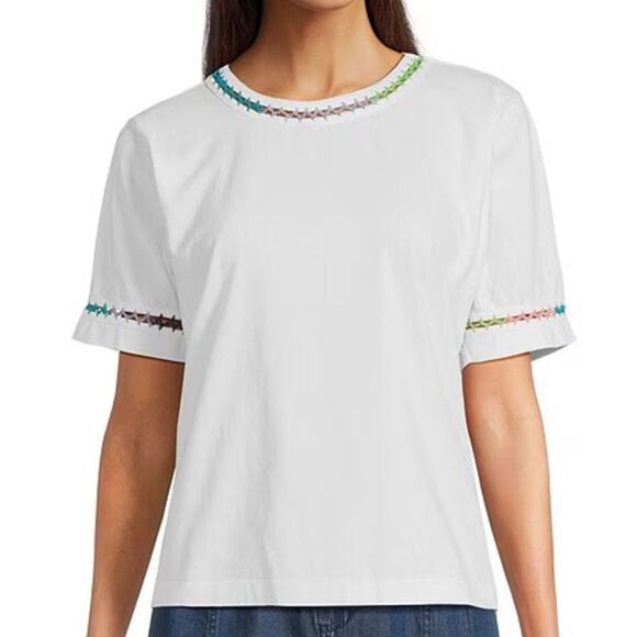 Johnny Was Crochet Ccrewneck‎ Tee Cotton Large - Picture 1 of 8